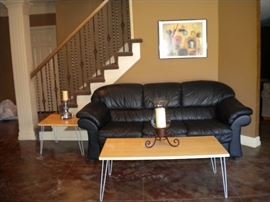 Black Leather sofa sleeper ...coffee and end table