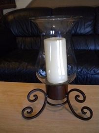 Black Leather sofa sleeper...coffee and end table...candle vase
