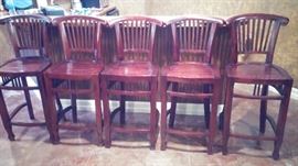 Set of 6 wood bar stools(6th one needs wood glue on one lower bar on side)