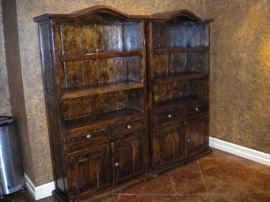 2 Solid wood rustic looking matching hutch/buffet bookshelves