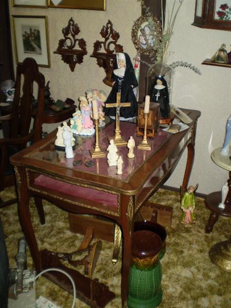 Religious icons, candle holder and pictures