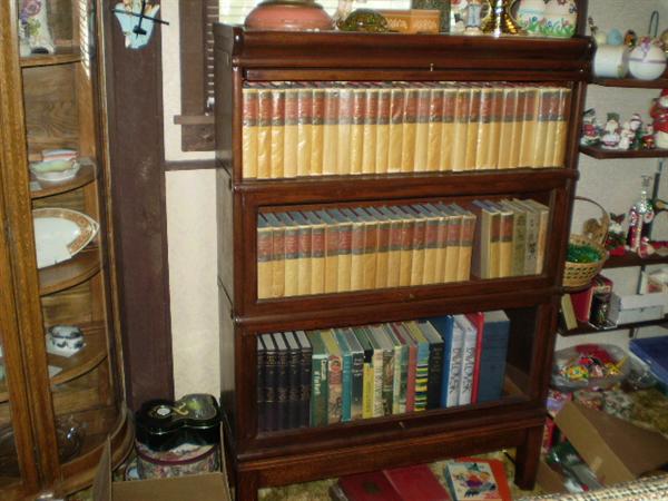 3 shelf barrister bookcase, set of Zane Grey in mint condition as well as many more older books