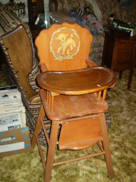 high chair with lamb decal