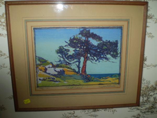 Margaret Patterson's "Coast Cedars".  A colored woodblock Series 90/100.  It is 8 x 10 signed on both the block and below with the title and series.