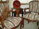 Upholstered chairs and end tables