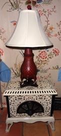 Pied Selle antique heater/stove. Painted metal lamp