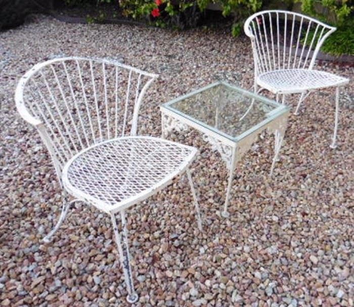 Wrought iron chairs, table