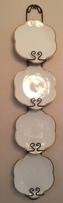 White & Gold Decorative Plates w Metal Display