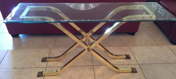 Vintage Brass and Glass Sofa Table