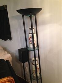 Floor lamp with shelving