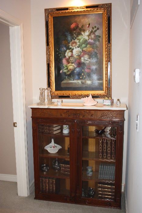 Charming walnut bookcase with marble top