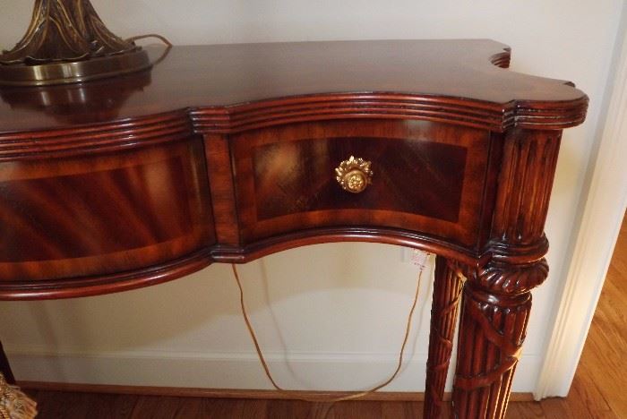 Detail of Maitland-Smith Mahogany Regency Serpentine Console Table 