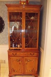 Hand painted, glass front china cabinet