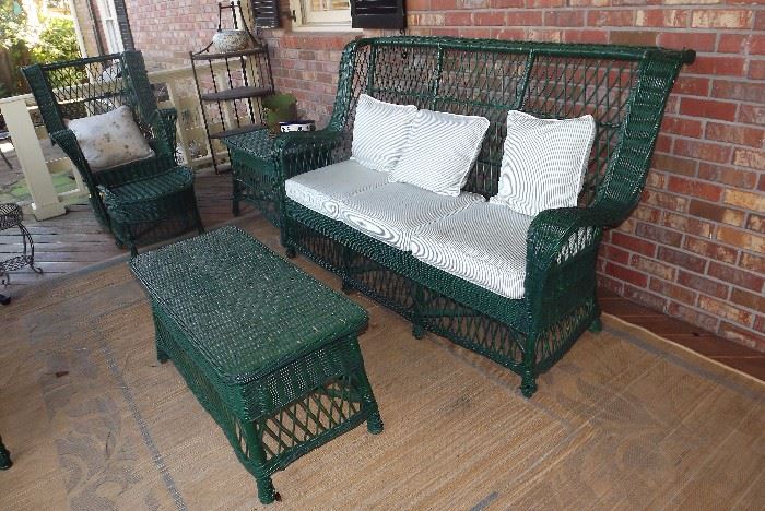 Wicker sofa, table, chair and ottoman