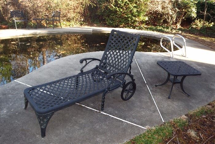 Wrought chaise lounge chair with matching side table