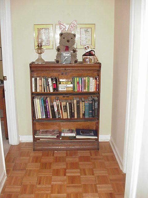 Barrister bookcase;books; kerosene lamp; misc. 