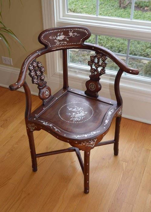 BUY IT NOW--Lot #203, Asian Mother-of-Pearl Inlaid Foyer / Corner Accent Chair, $200