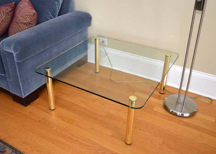 BUY IT NOW--Lot #205, Brass & Glass Square Coffee / Cocktail Table, $50