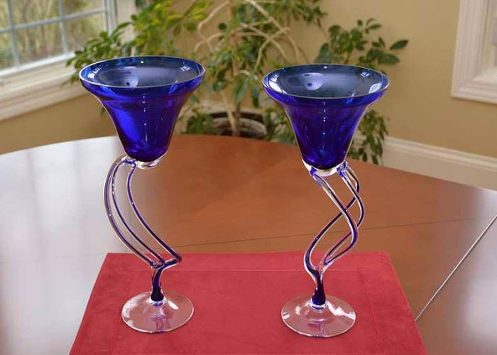 BUY IT NOW--Lot #209, Hand-Blown Cobalt Blue Glass Votive Candlesticks, $150 