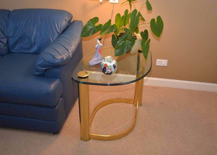BUY IT NOW--Lot #213, Contemporary Abstract Shape Brass & Glass Side Table, $50 