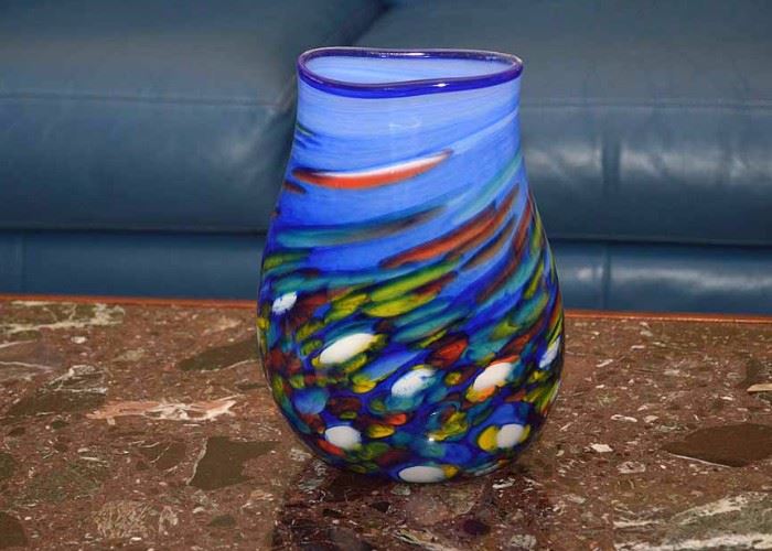BUY IT NOW--Lot #220, Colorful Blue Art Glass Vase, $100