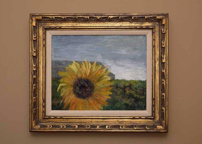 Framed Oil Painting of Sunflower