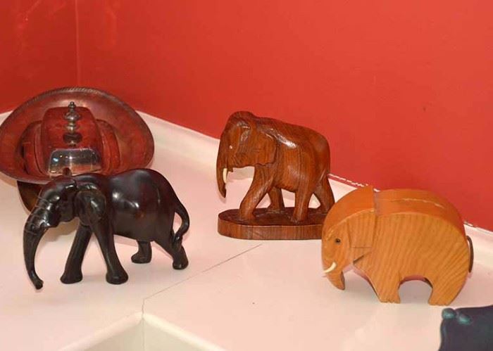 Wood Carved Elephant Figurines