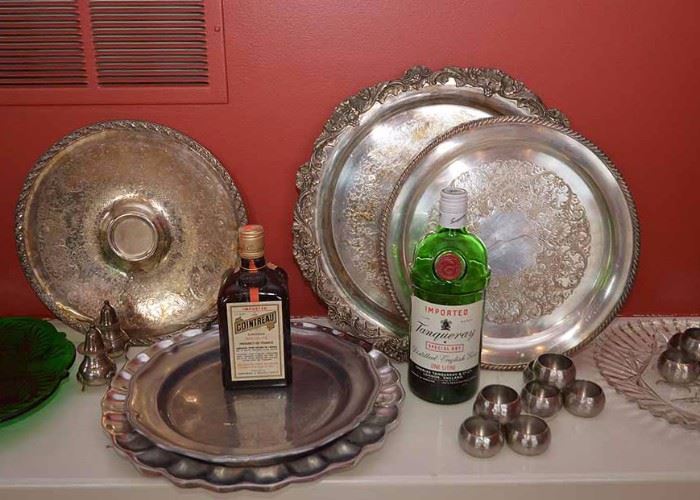 Silverplate & Pewter Serving Platters, Napkin Rings