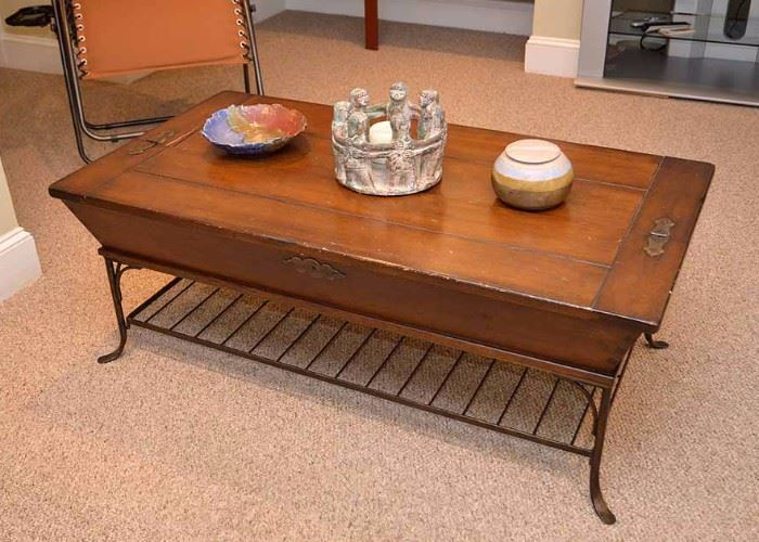 Wood Trunk Coffee Table with Iron Base