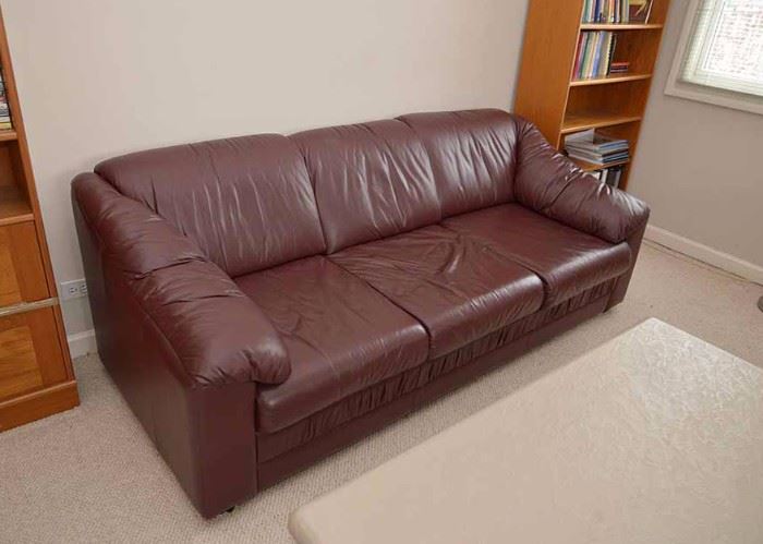 Burgundy/Brown 3-Seat Sofa