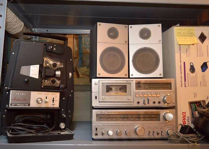 Vintage Film Projector & Vintage Stereo System with Speakers