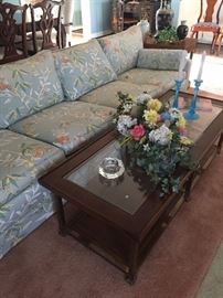 Extra long sofa; 2 tiered coffee table