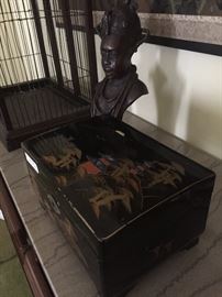 Bronze bust; Asian box