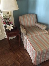 Occasional chair & ottoman; small lamp table