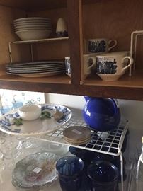Blue Willow and other blue dishes/glasses