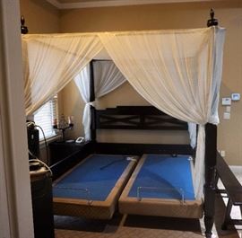 King size canopy bed. Has platforms for Tempurpedic beds with remotes (no mattresses)