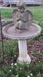 Concrete bird bath with Angel