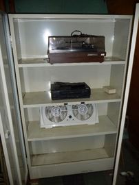 INSIDE CABINET, FAN, VHS PLAYER, RECORD PLAYER