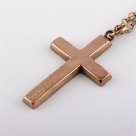 Vintage 9K Rose Gold Cross Pendant Necklace: A vintage 9K rose gold cross pendant and open link chain.