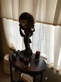 Unusual woman statue with bevelled mirror