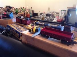 Two vintage American Flier trains with original boxes and shipping boxes