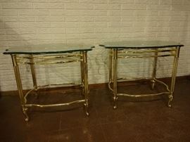 Brass and glass end table set