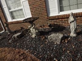 Statues and birdbath