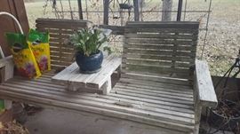 Wooden Porch Twin Bench with Center Table