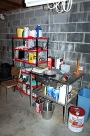 Stainless work table and red shelving