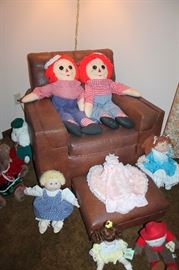 Vintage armchair with ottoman and dolls
