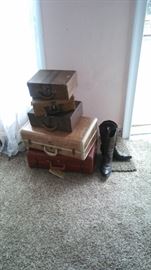 Vintage suitcases, vintage boots