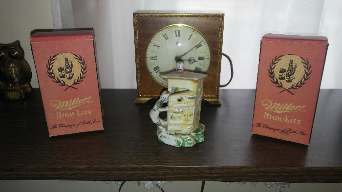 Vintage Miller glasses in box, vintage Electric Seth Thomas Clock