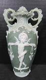 Rare Cupid Jasperware small urn in two tone green embossed 6778.
