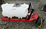 Fimco Industries 60 gallon electric skid sprayer. This sprayer hasnt had liquid run through it and is excellent condition. It includes the hose reel, 50ft of hose and the hand gun sprayer. It is mounted on a heavy duty metal skid and can be used in a truck or pulled by a tractor if you get the wheel kit. It measures approx. 60"L. OS.